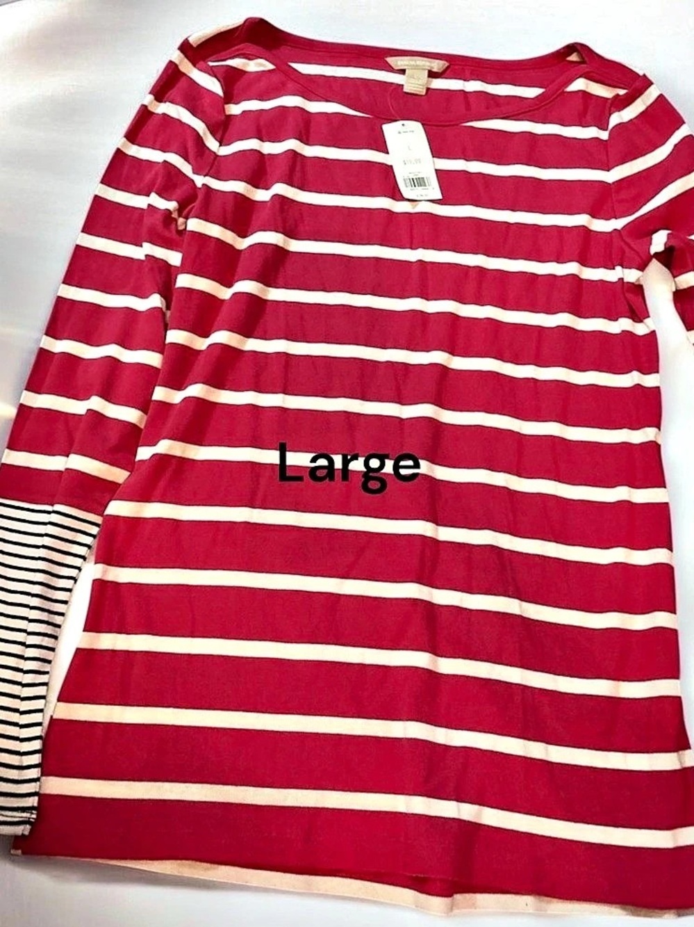 Jones New York Long Sleeve Striped Top in Red & White Size Large NWT